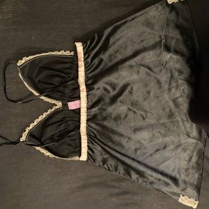 Satin lace tank  black with cream
